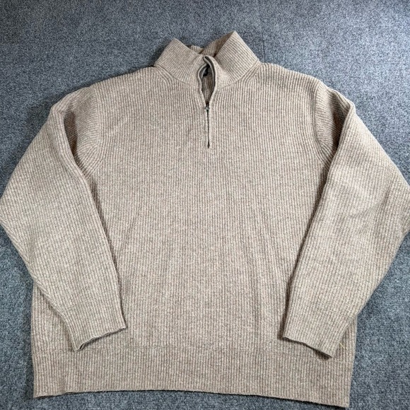 Uniqlo Mens XL Preppy Beige Ribbed Knit 1/4 Zip Sweater - Picture 4 of 11